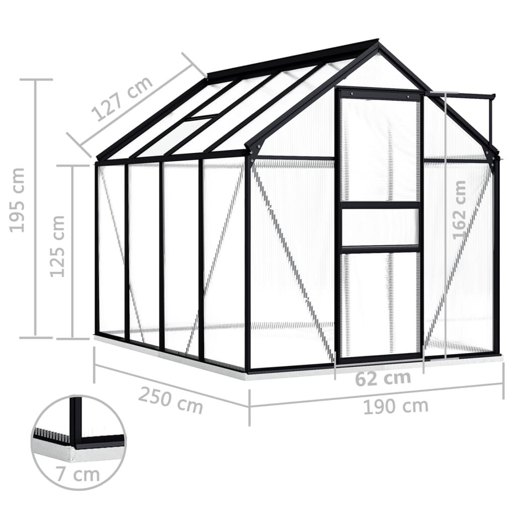 vidaXL 温室 ベースフレーム付き アントラシート アルミ製 4.75 m²