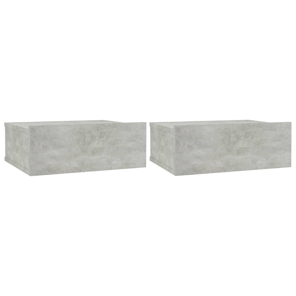 vidaXL 壁面取付型ナイトチェスト 2個 コンクリートグレー 40x30x15cm パーティクルボード