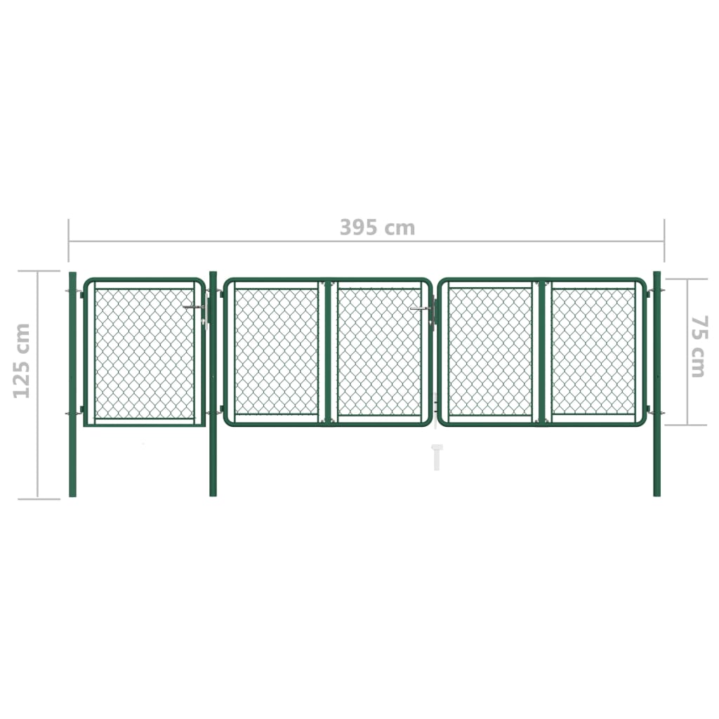 vidaXL ガーデンゲート 75x395cm スチール製 グリーン