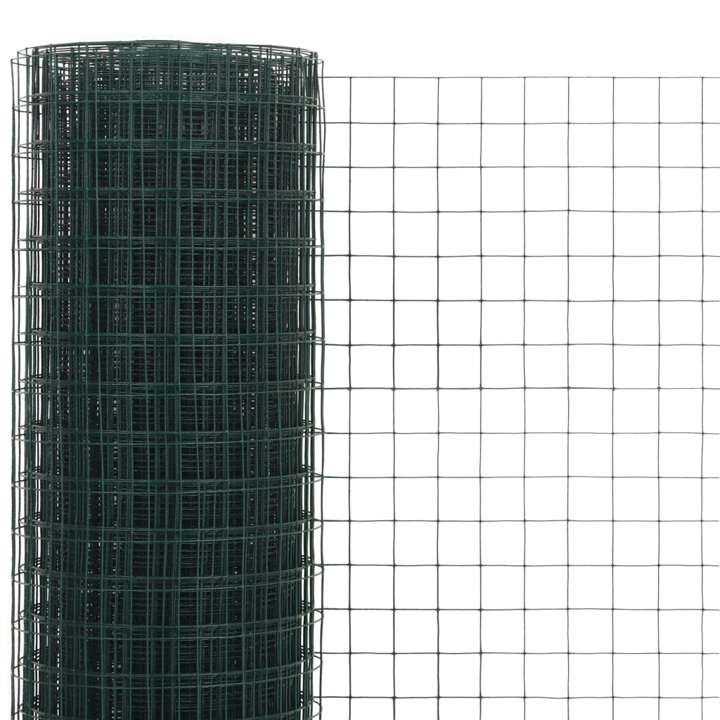 vidaXL ニワトリ 金網フェンス PVC塗装仕上げスチール製 10x0.5m グリーン