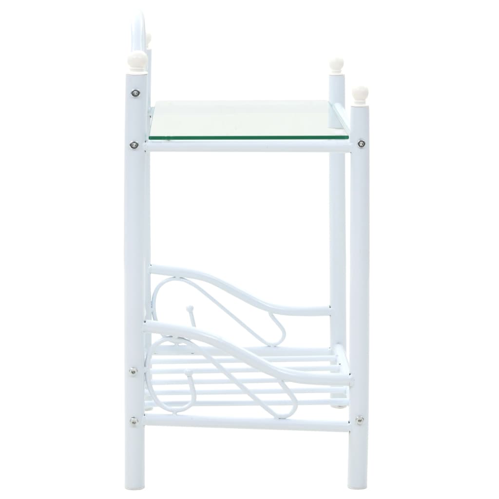 vidaXL ベッドサイドテーブル 2点 スチール＆強化ガラス 45x30.5x60cm ホワイト