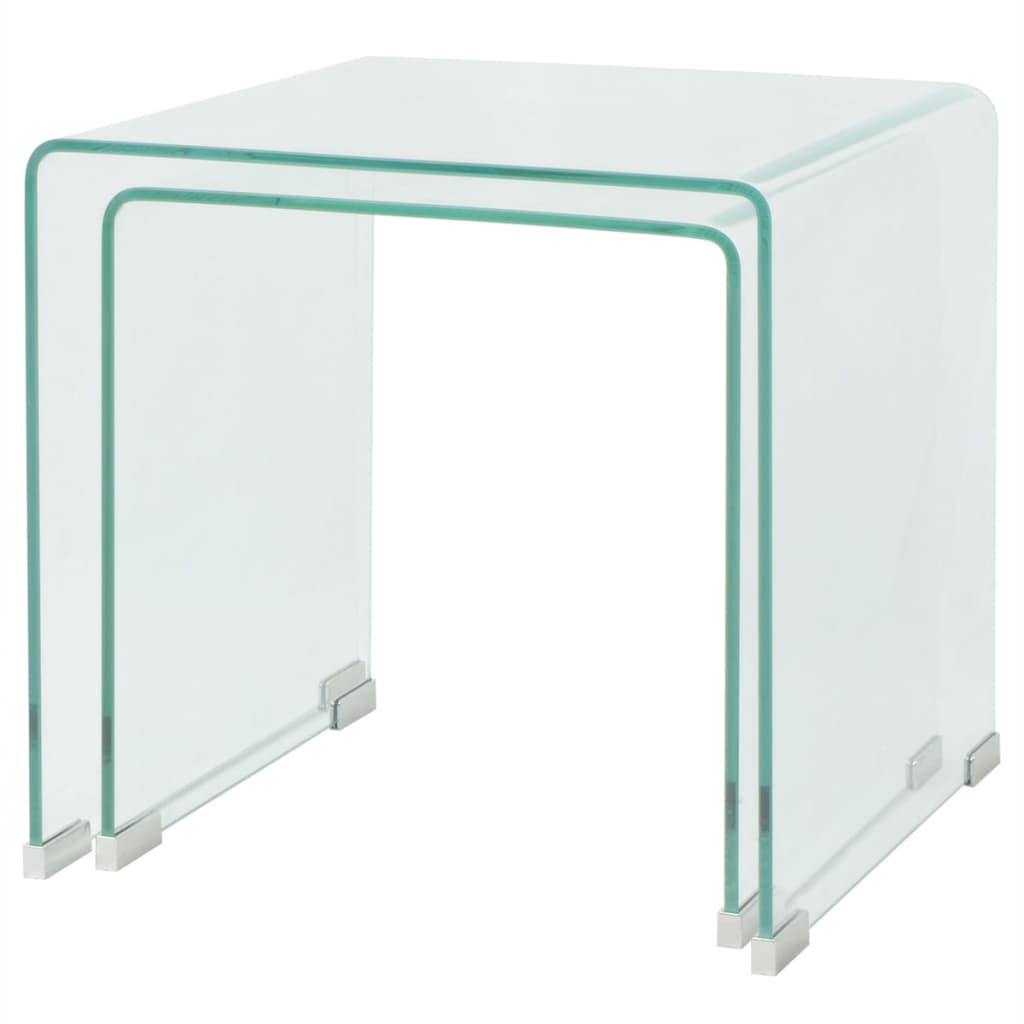vidaXL ネストテーブル2点セット 強化ガラス製 クリア