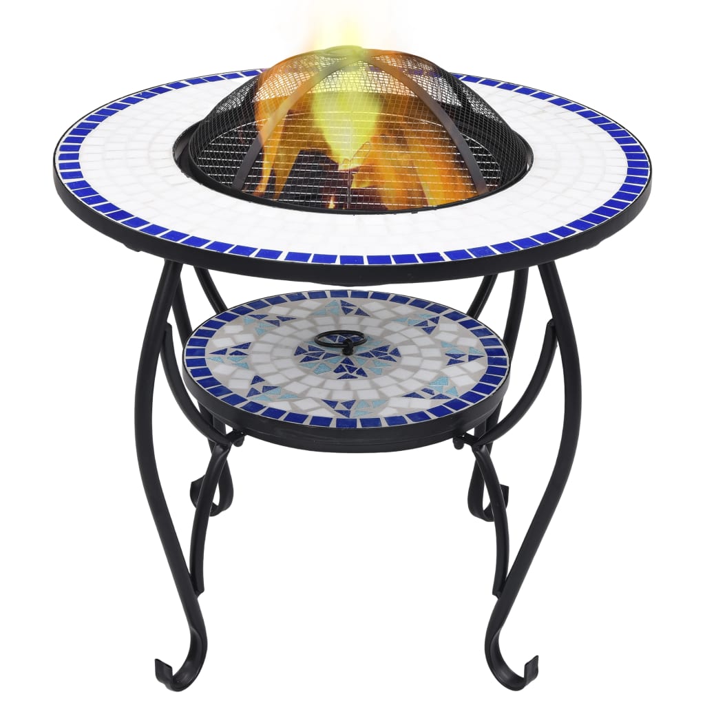 vidaXL 焚き火台きテーブル モザイク柄 68cm セラミック製 ブルー＆ホワイト