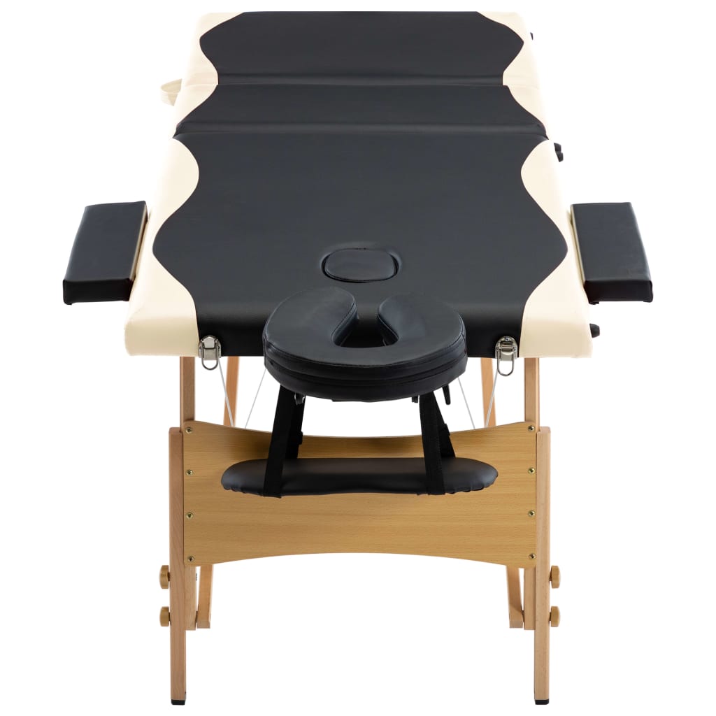 vidaXL 折りたたみ式マッサージテーブル 三つ折り 木製 ブラック＆ベージュ