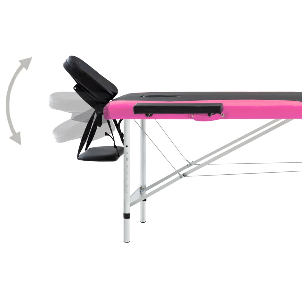 vidaXL 折りたたみ式マッサージテーブル 二つ折り アルミ製 ブラック＆ピンク