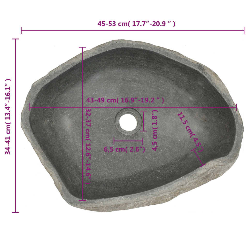 vidaXL 洗面器 46-52cm リバーストーン 卵形