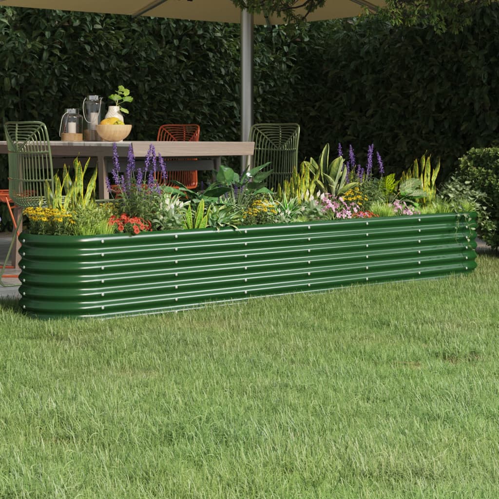 vidaXL ガーデンプランター 粉体塗装スチール 260x40x36 cm グリーン