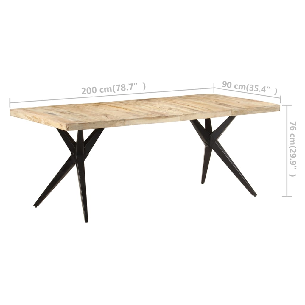 vidaXL ダイニングテーブル 200x90x76cm マンゴーウッド (粗目)