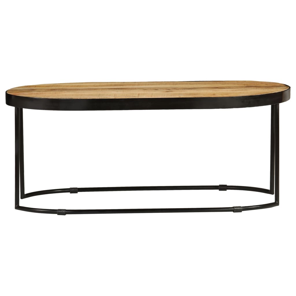 vidaXL コーヒーテーブル 楕円型 マンゴー無垢材 (粗目) スチール 100cm