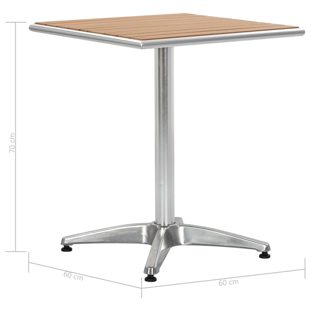 vidaXL ガーデンテーブル シルバー 60x60x70cm アルミ＆WPC