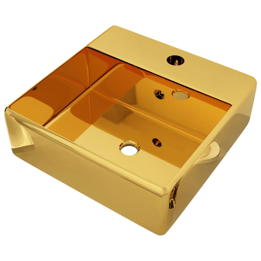 vidaXL 洗面器 オーバーフロー付き 41x41x15cm 陶器製 ゴールド