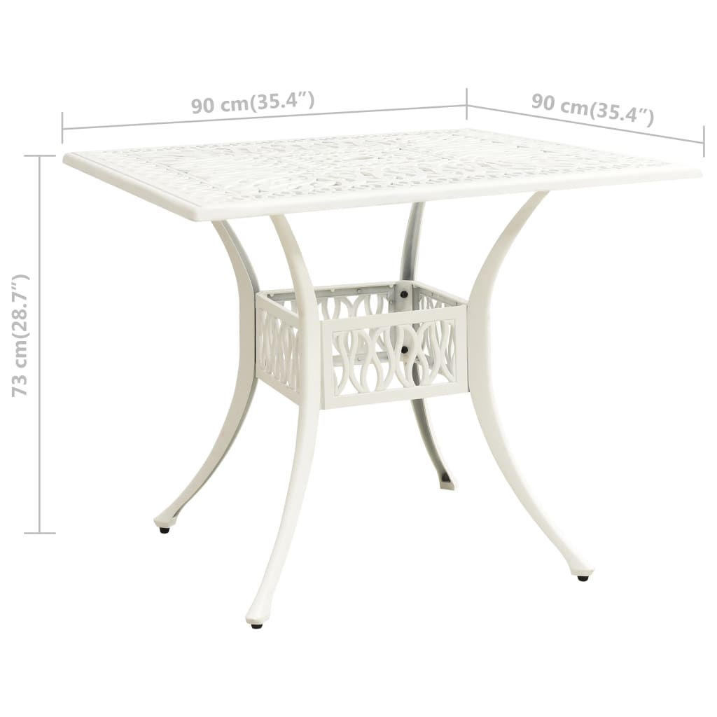vidaXL ガーデンテーブル 90x90x73cm アルミ鋳物 ホワイト