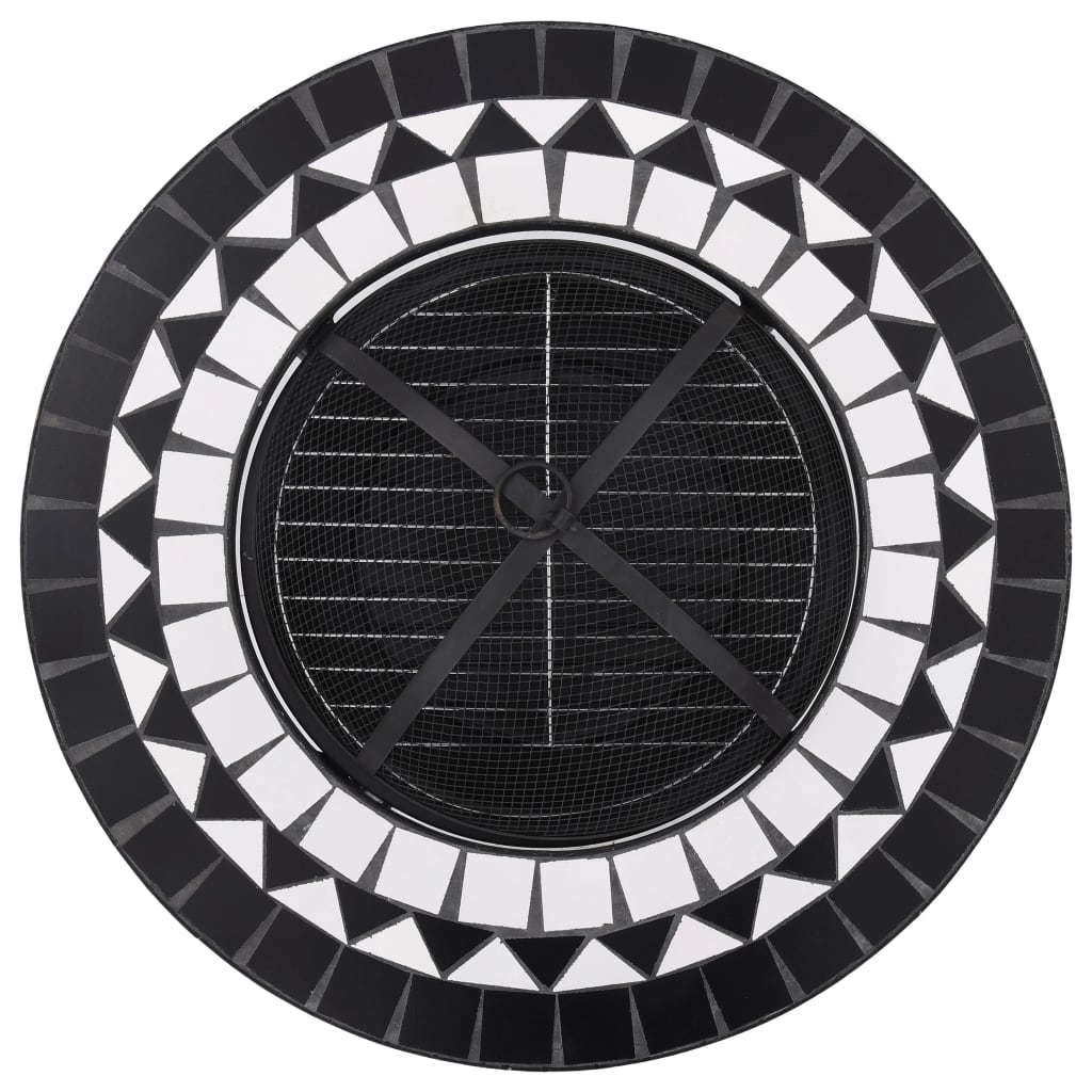 vidaXL 焚き火台付きテーブル モザイク柄 68cm セラミック製 ブラック＆ホワイト