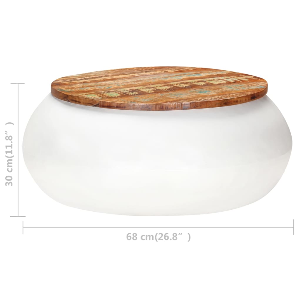 vidaXL コーヒーテーブル 68x68x30cm 無垢の再生木材 ホワイト