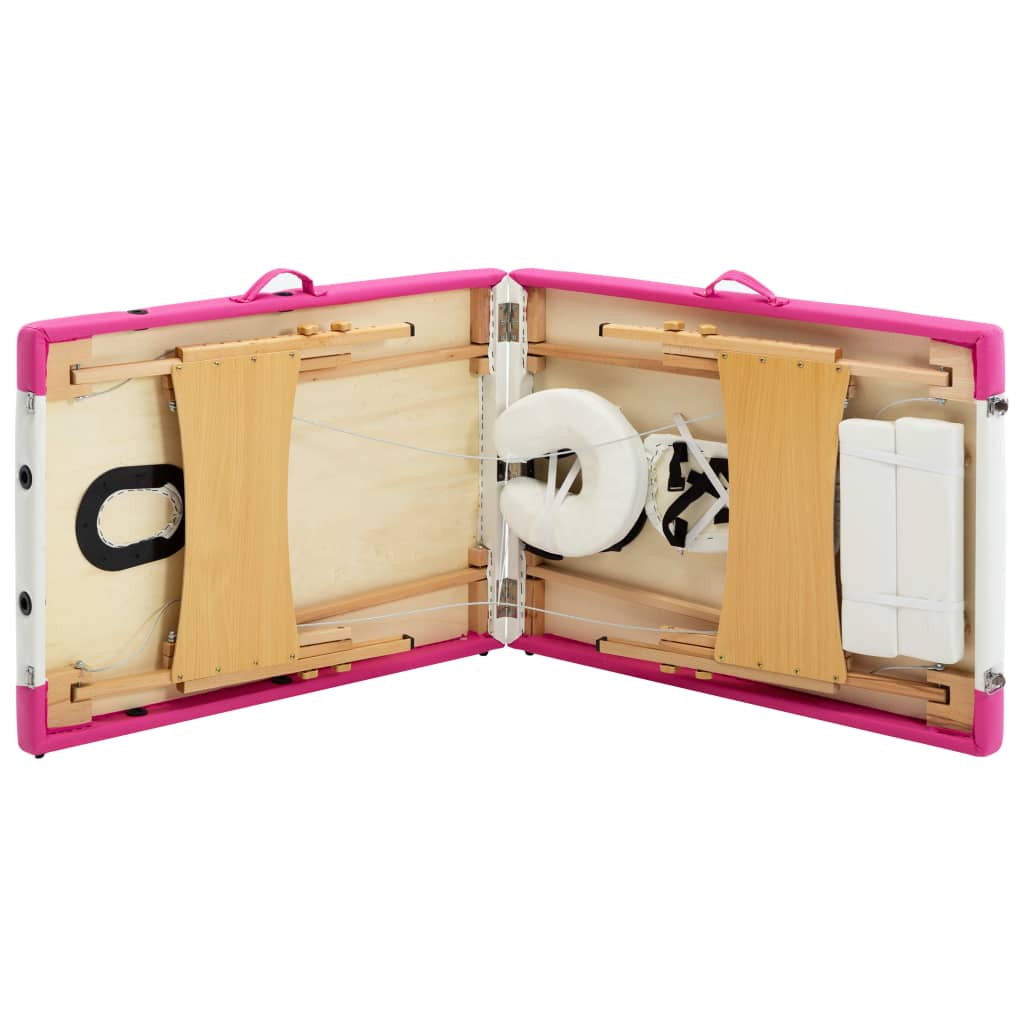 vidaXL 折りたたみ式マッサージテーブル 二つ折り 木製 ホワイト＆ピンク