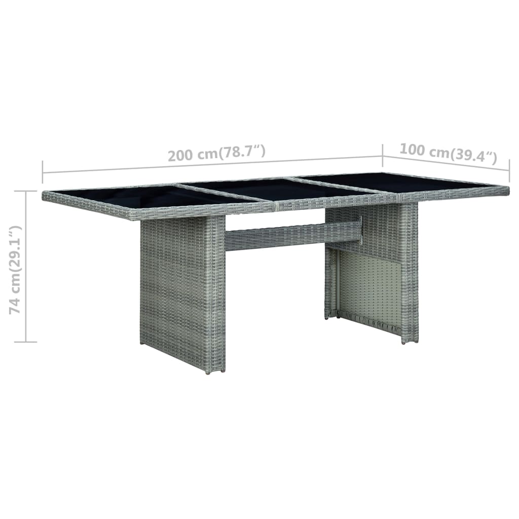 vidaXL ガーデンテーブル ライトグレー ポリラタン＆強化ガラス