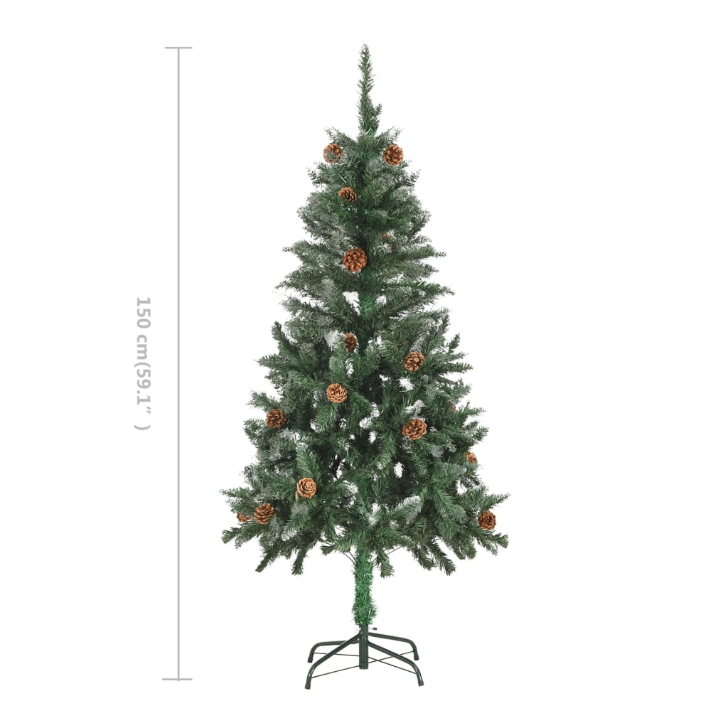 vidaXL フェイククリスマスツリー 松ぼっくり＆ホワイトグリッター付き 150cm