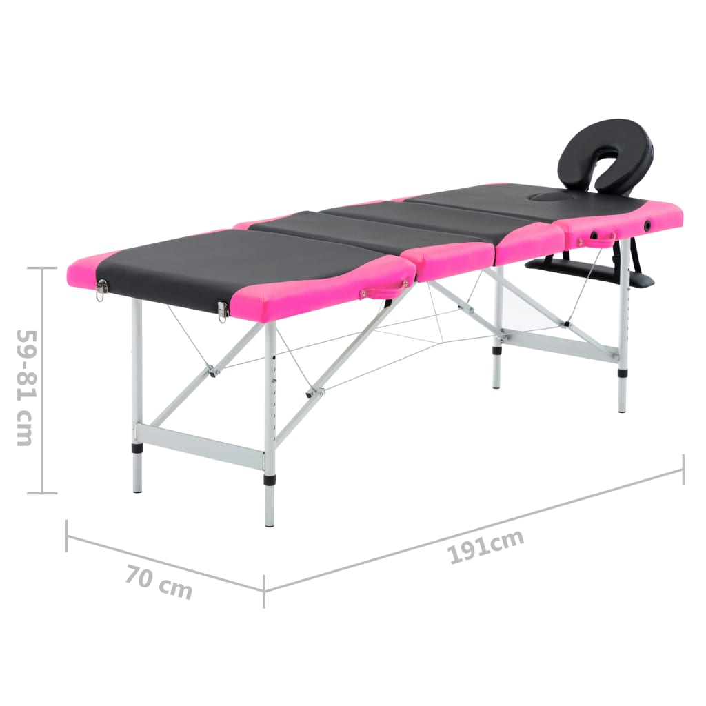 vidaXL 折りたたみ式マッサージテーブル 四つ折り アルミ製 ブラック＆ピンク