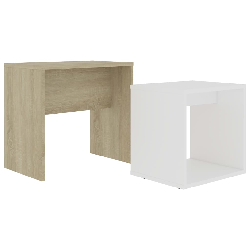 vidaXL コーヒーテーブルセット 白色＆ソノマオーク 48x30x45cm パーティクルボード