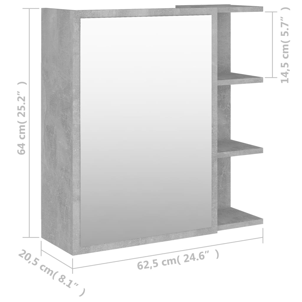 vidaXL バスルーム ミラーキャビネット コンクリートグレー 62.5x20.5x64cm パーティクルボード