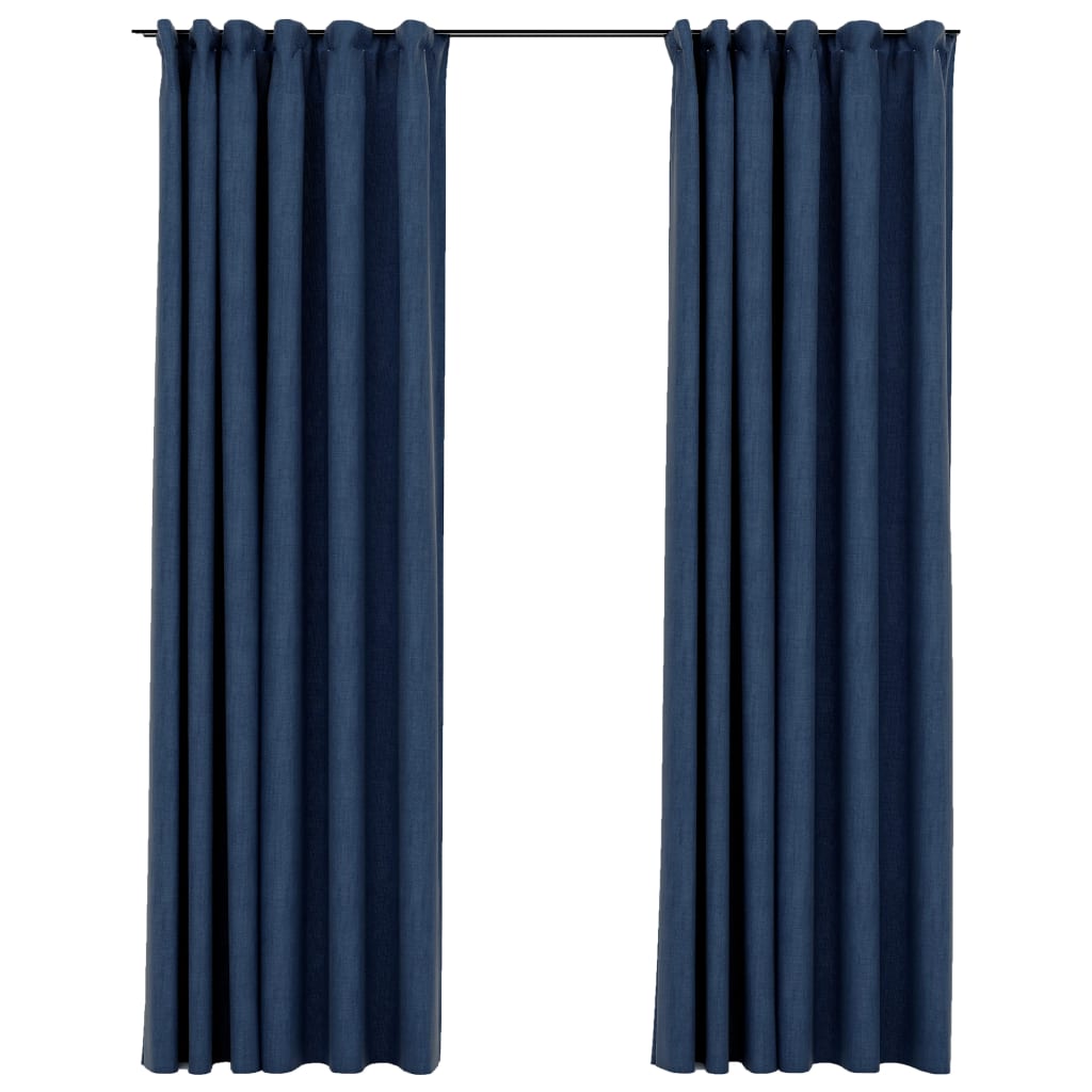 vidaXL リネン風 遮光カーテン 2面タイプ 140x245cm フック付き ブルー