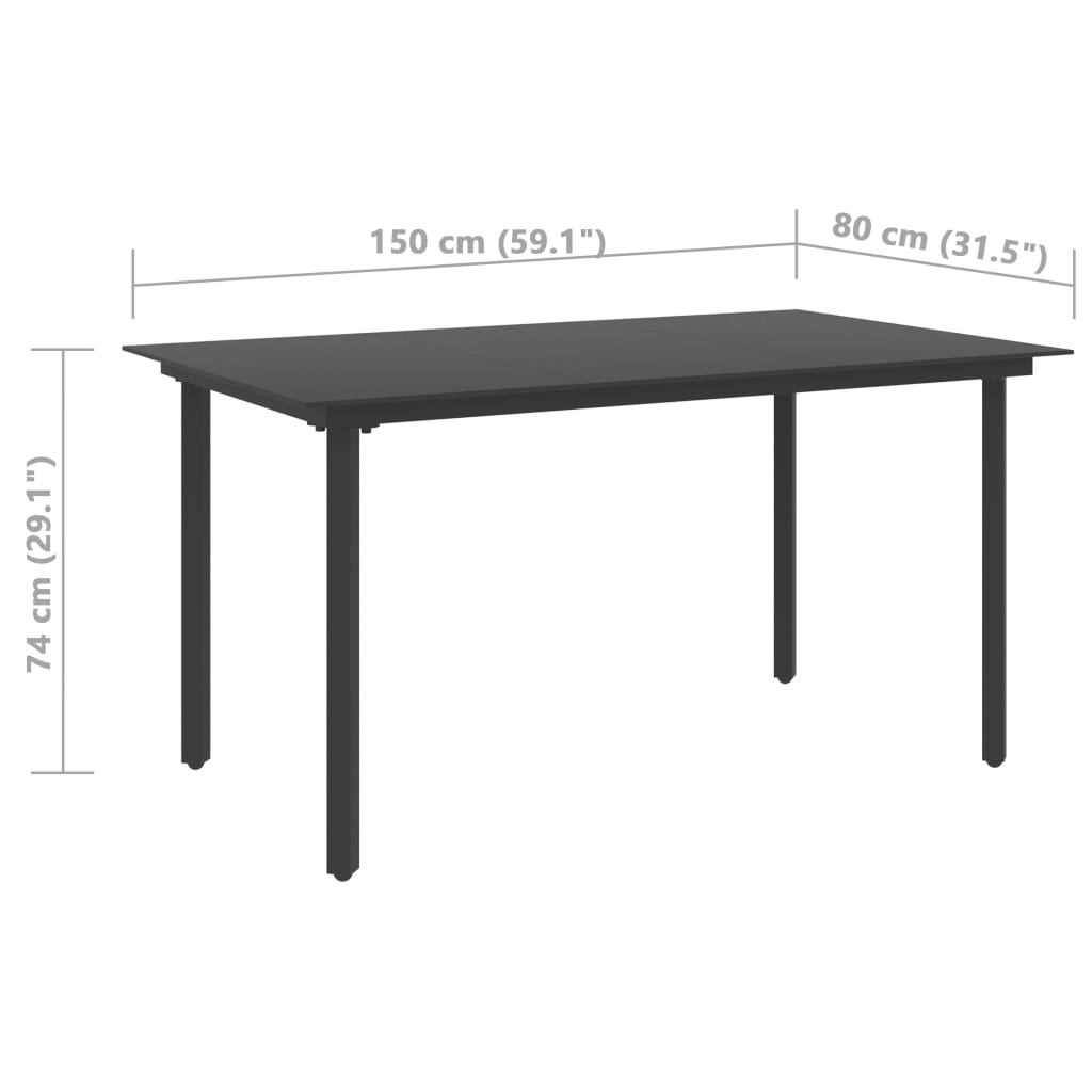 vidaXL ガーデンダイニングテーブル ブラック 150x80x74cm スチール＆ガラス製
