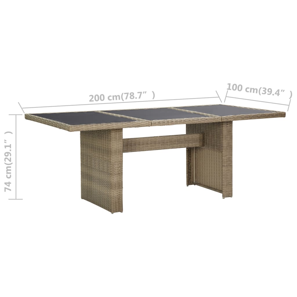 vidaXL ガーデンダイニングテーブル 200x100x74cm ガラス＆ポリラタン製 ブラウン