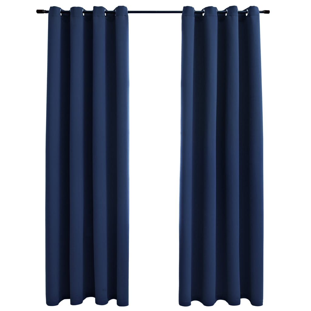 vidaXL 遮光カーテン 2面タイプ 金属リング付き 140x175cm ブルー
