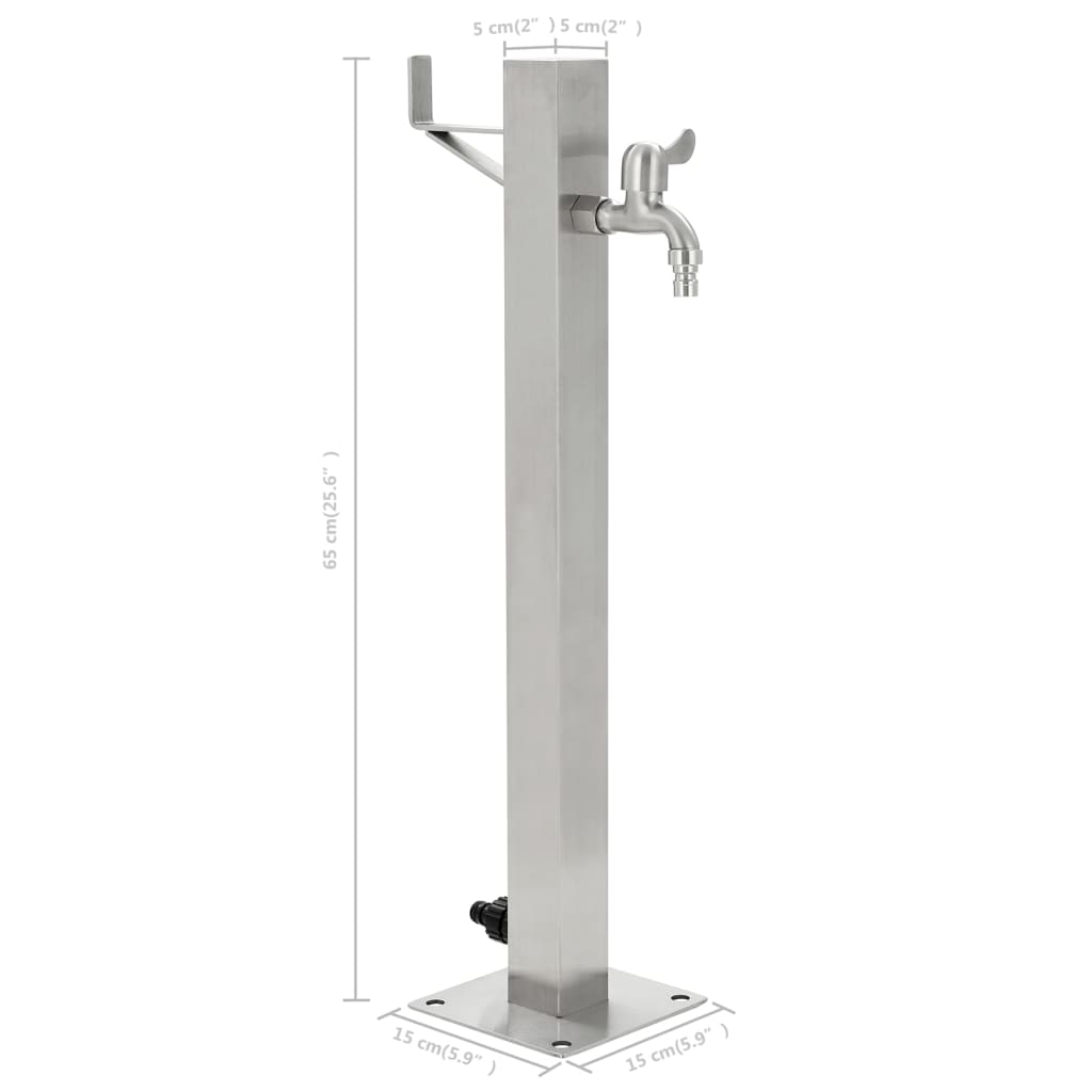 vidaXL ガーデン水栓柱 ステンレススチール製 角型 65cm