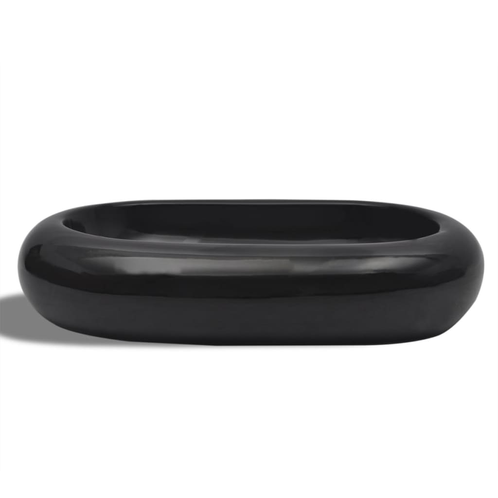 vidaXL バスルーム用 洗面ボウル 陶器製 楕円形 ブラック