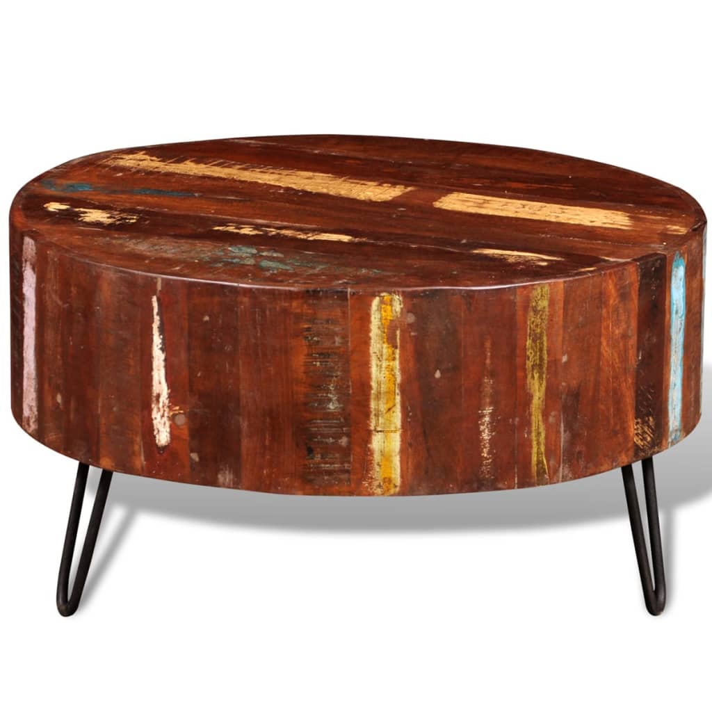 vidaXL コーヒーテーブル 無垢 再生木材 円型