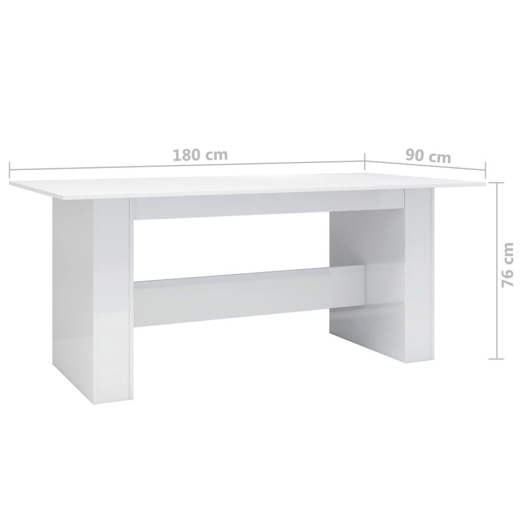 vidaXL ダイニングテーブル ハイグロスホワイト180x90x76cm エンジニアリングウッド
