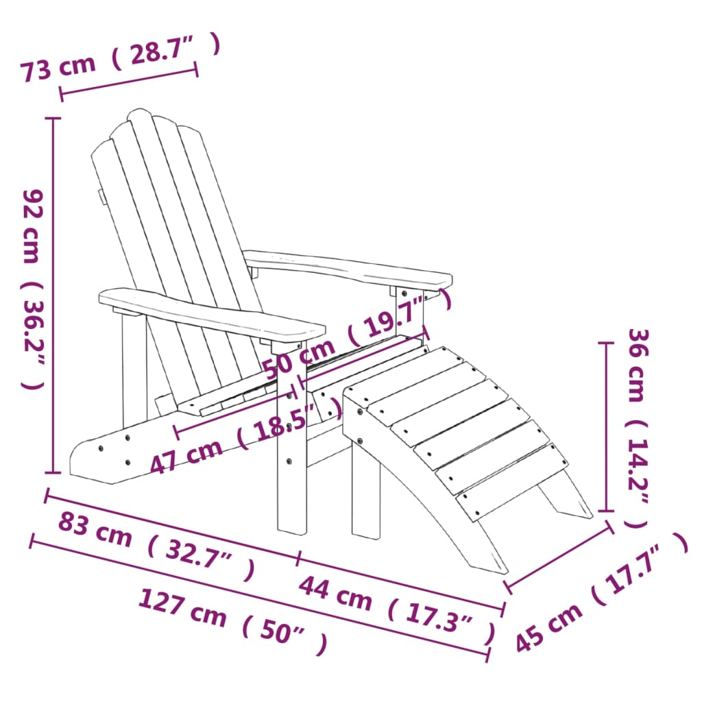 vidaXL ガーデンアディロンダックチェア フットスツール＆テーブル付 高密度ポリエチレン アントラシート (318646＋318642)