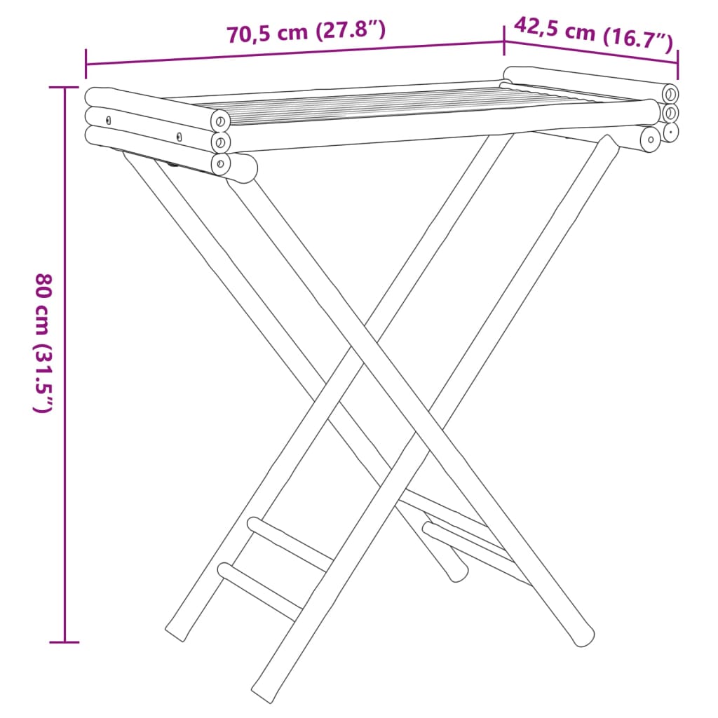 vidaXL 折りたたみ式トレイテーブル 70.5x42.5x80 cm 竹製