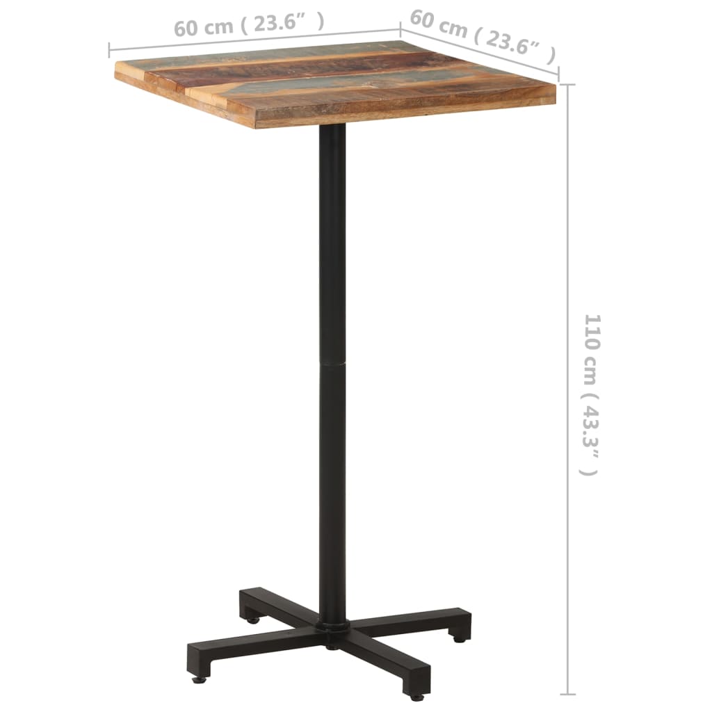 vidaXL ビストロテーブル スクエア 60x60x110cm 無垢の再生木材