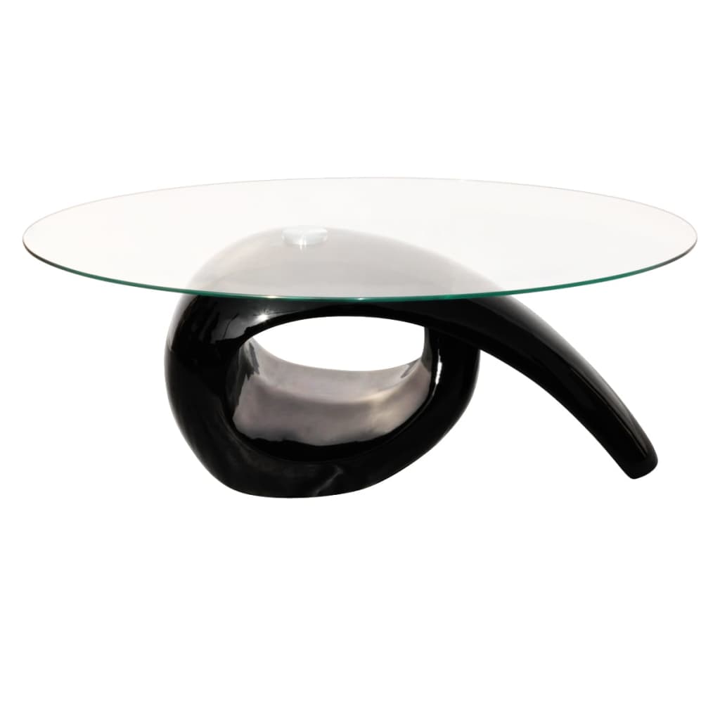 vidaXL コーヒーテーブル 楕円型ガラストップ付き ハイグロスブラック