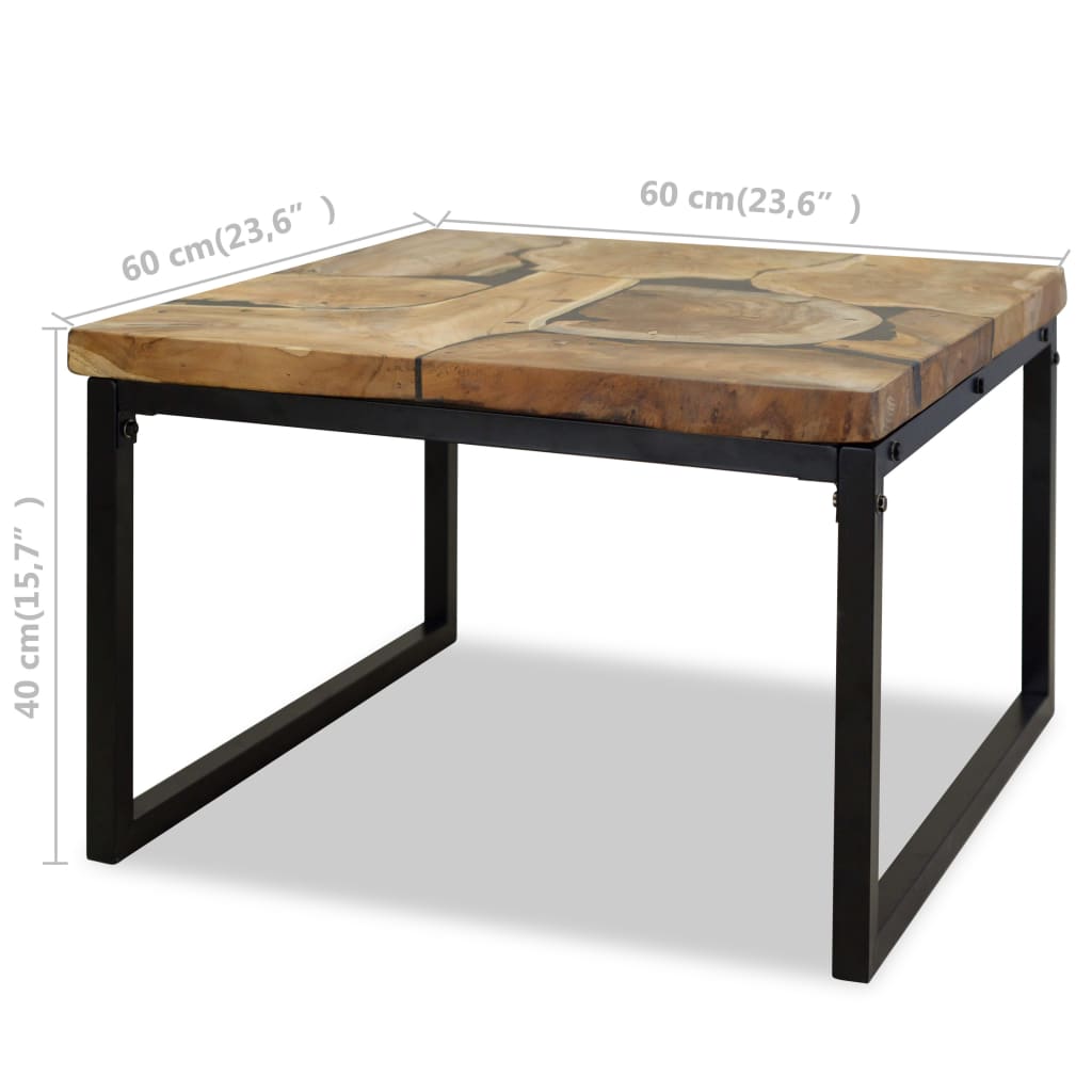 vidaXL コーヒーテーブル チーク材 樹脂 60x60x40cm