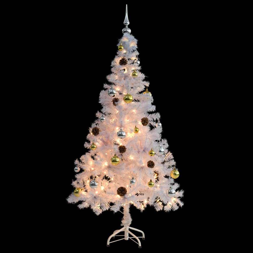 vidaXL 人工プレライトクリスマスツリー オーナメント付き ホワイト 150cm