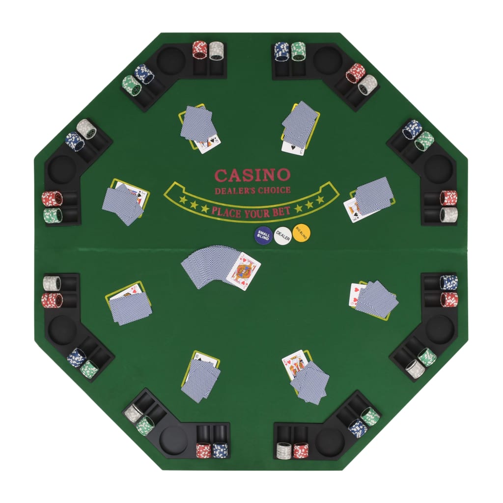vidaXL 8人用ポーカーテーブルトップ 2つ折り 八角形 グリーン