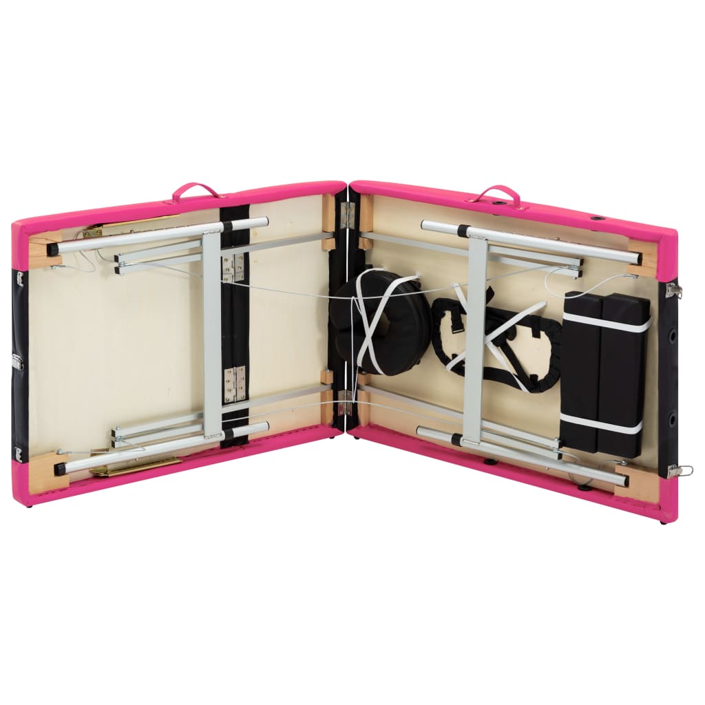 vidaXL 折りたたみ式マッサージテーブル 三つ折り アルミ製 ブラック＆ピンク