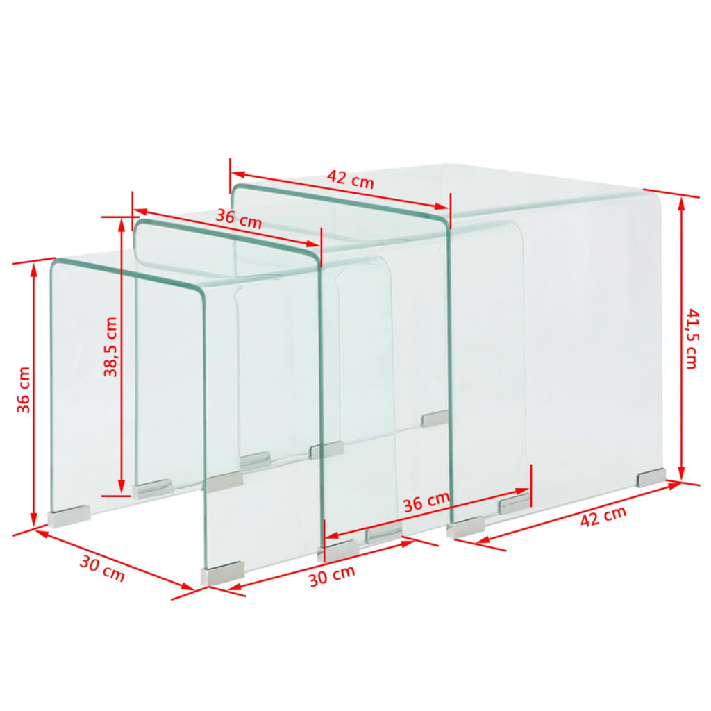 vidaXL ネストテーブル3点セット 強化ガラス製 クリア