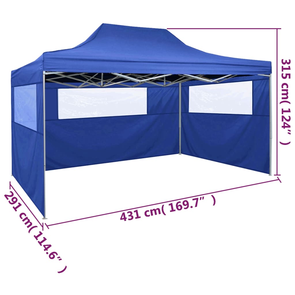 vidaXL 折りたたみテント 側壁3枚付き 3x4.5m ブルー