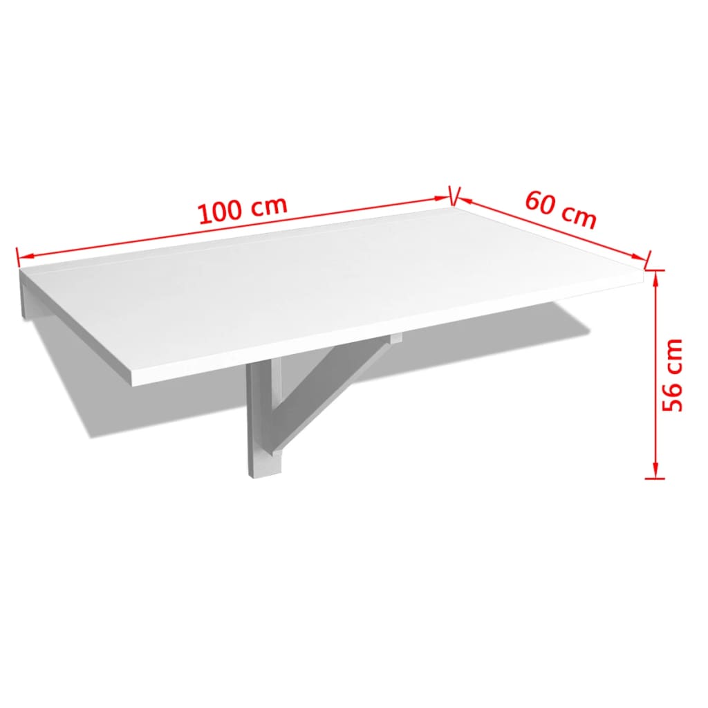 vidaXL 折りたたみ式 ウォールテーブル ホワイト 100x60cm