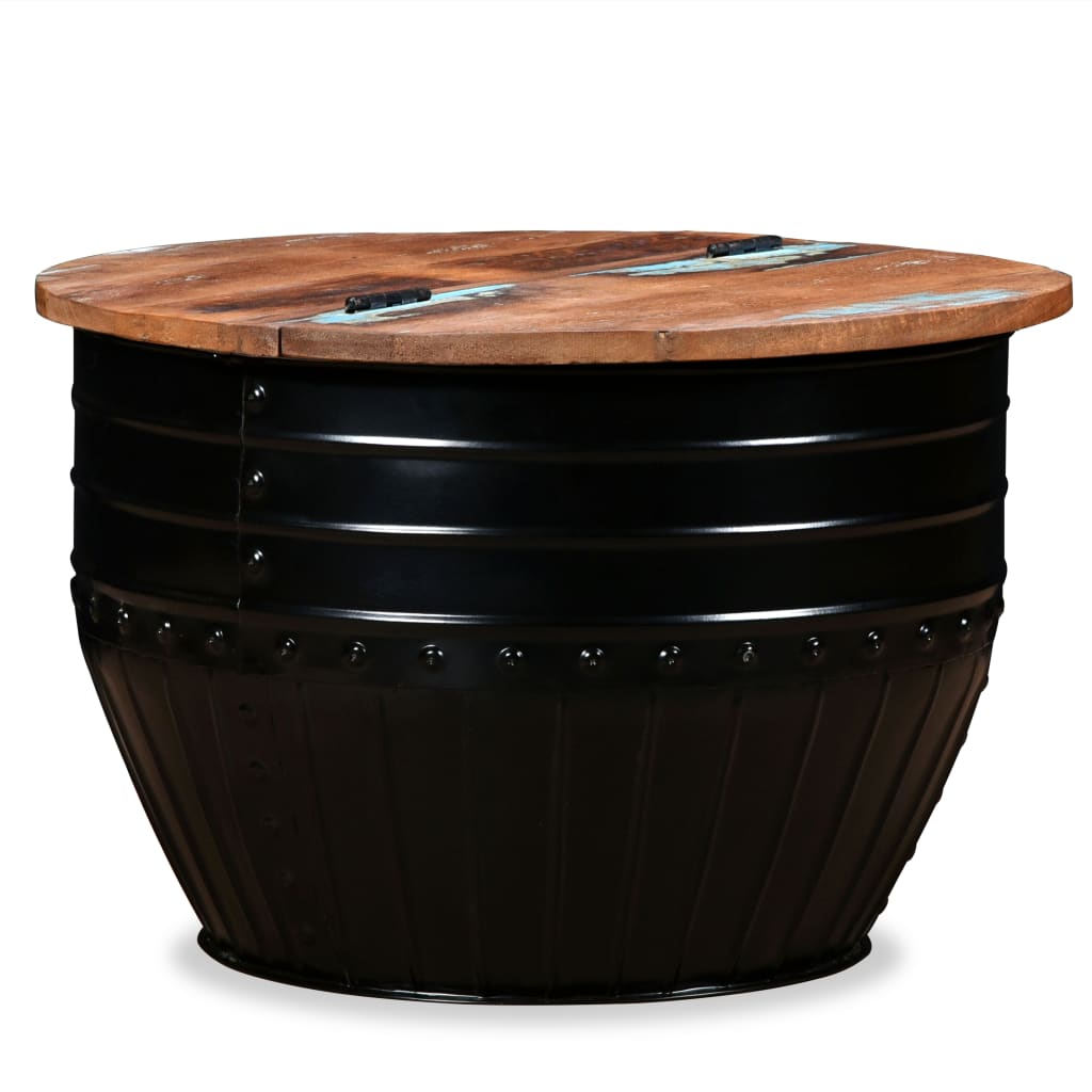 vidaXL コーヒーテーブル 無垢の再生木材 ブラック 樽型