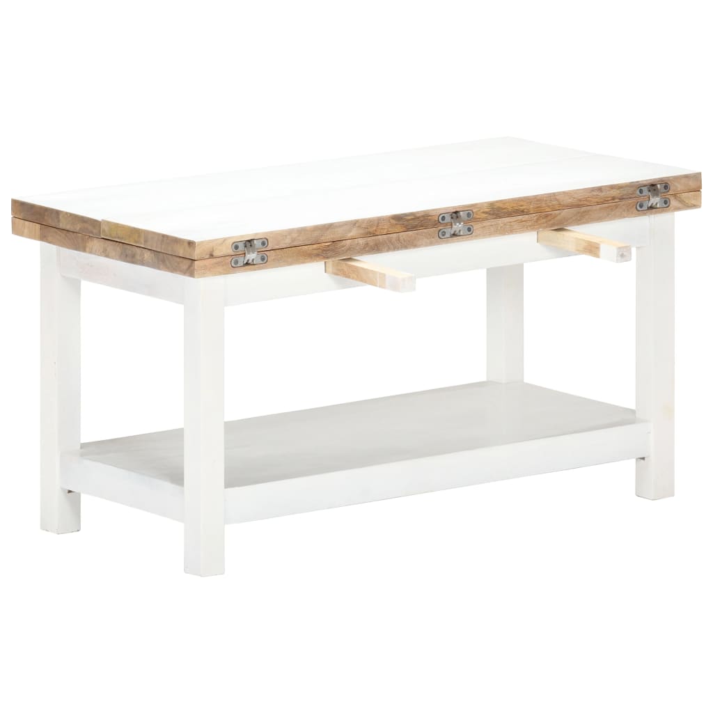 vidaXL 伸長式コーヒーテーブル 90x(45-90)x45cm マンゴー無垢材 ホワイト