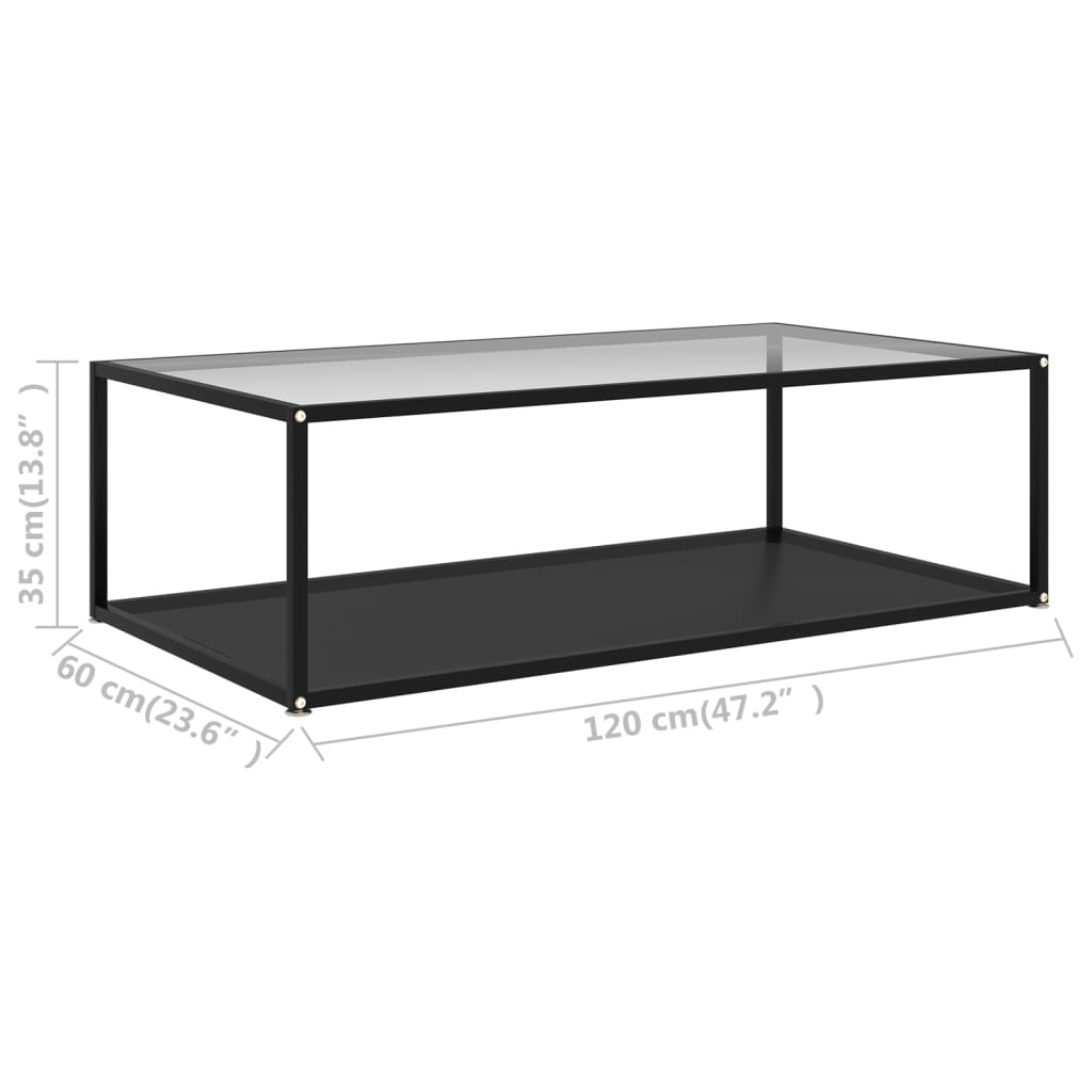 vidaXL コーヒーテーブル 透明＆ブラック 120x60x35cm 強化ガラス製
