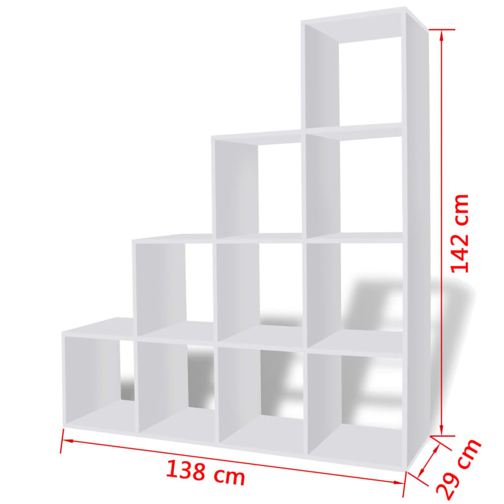 vidaXL 階段型 本棚/ディスプレイシェルフ 142cm ホワイト