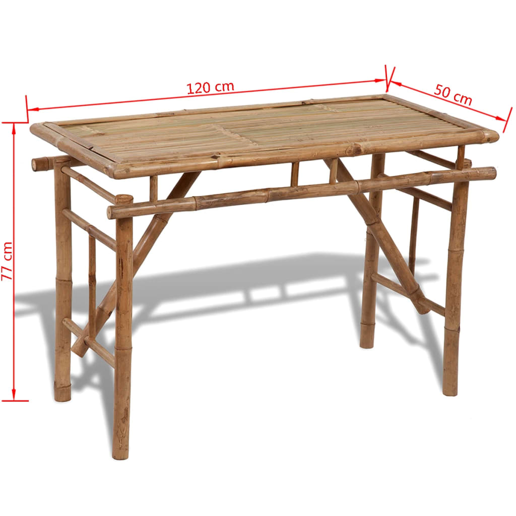 vidaXL 折りたたみガーデンテーブル 120x50x77cm 竹製