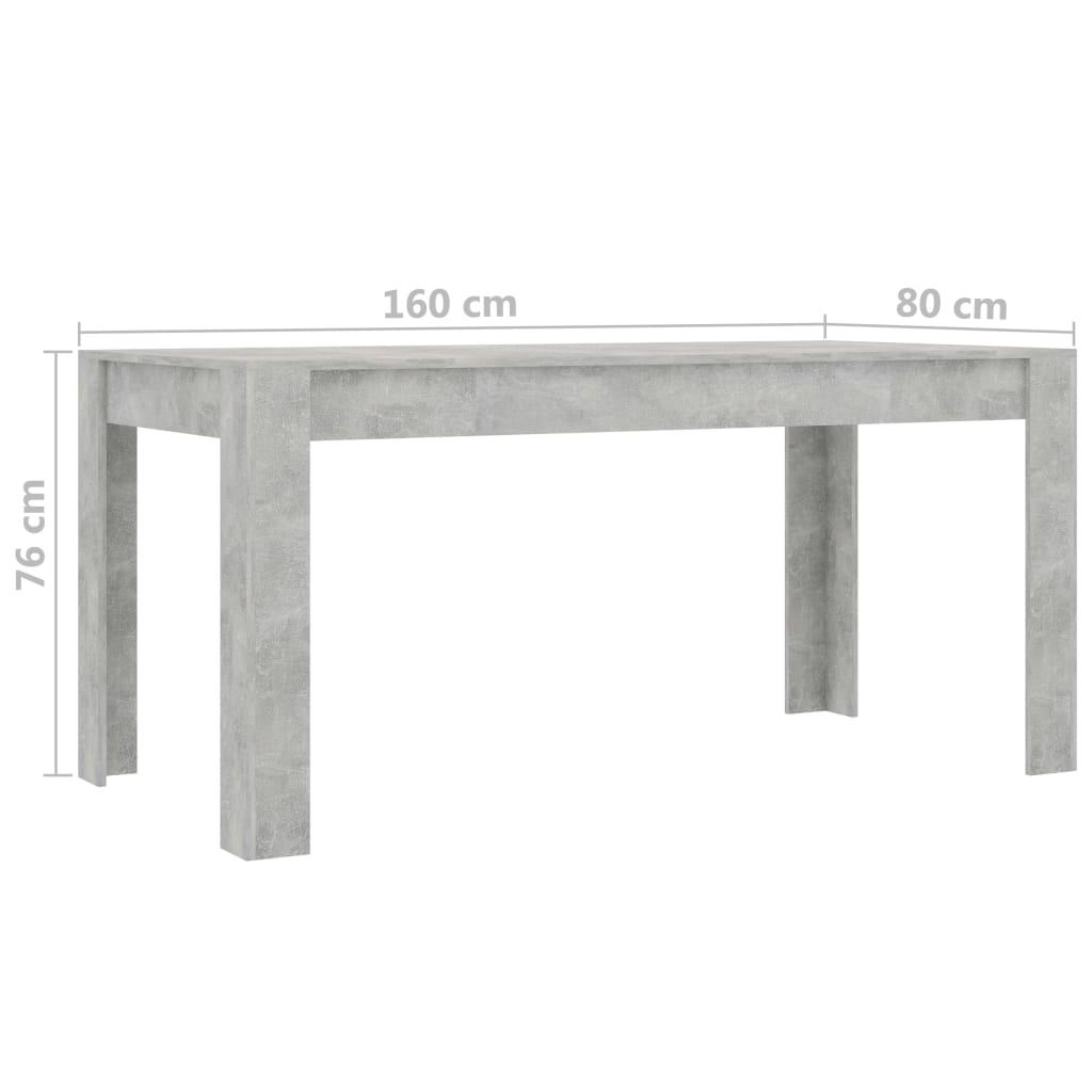 vidaXL ダイニングテーブル コンクリートグレー 160x80x76cm パーティクルボード
