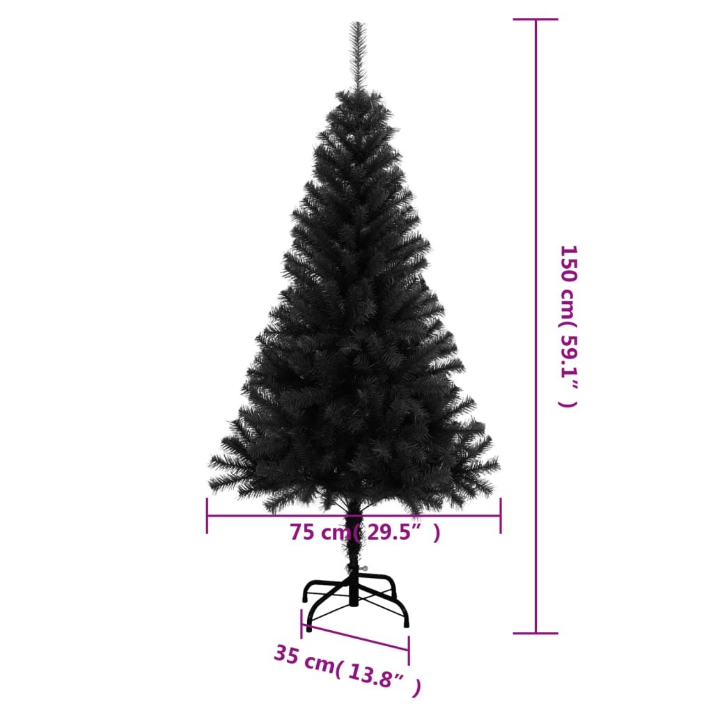 vidaXL フェイククリスマスツリー スタンド付 ブラック 150cm PVC製